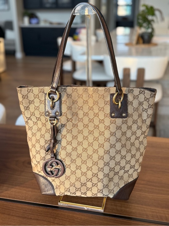 Gucci Handbags - Authentic Gucci Sukey GG Canvas Tote Brown Leather Shoulder Bag
